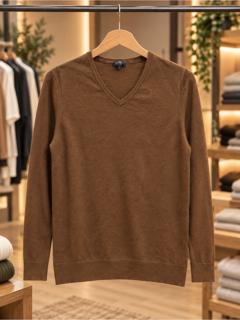 Express Men's V-Neck Sweater in Chestnut Brown